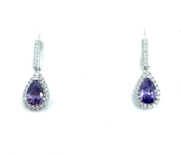 Cavendish French Purple Pear Halo Drop Earrings